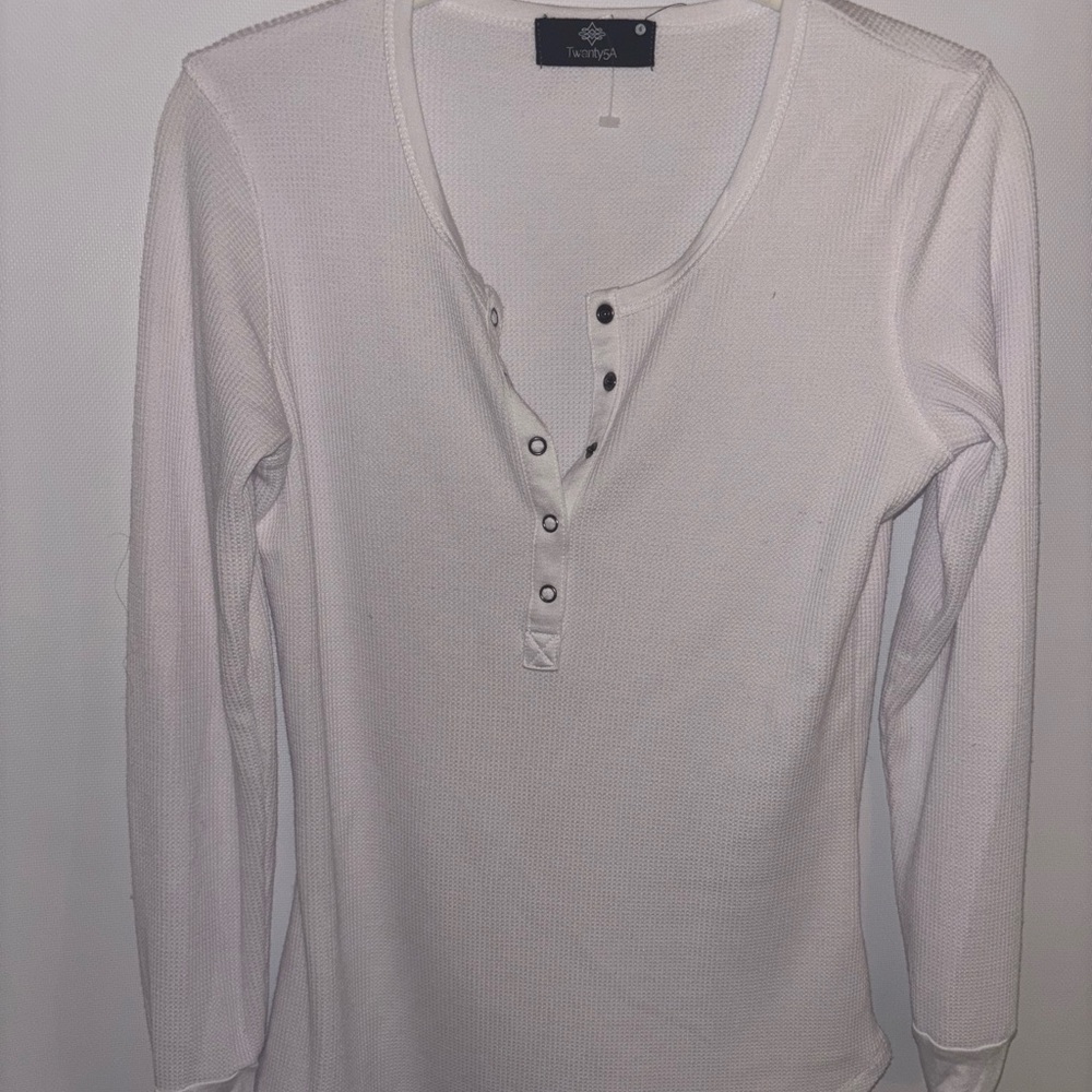 White Long Sleeve Henley Top
